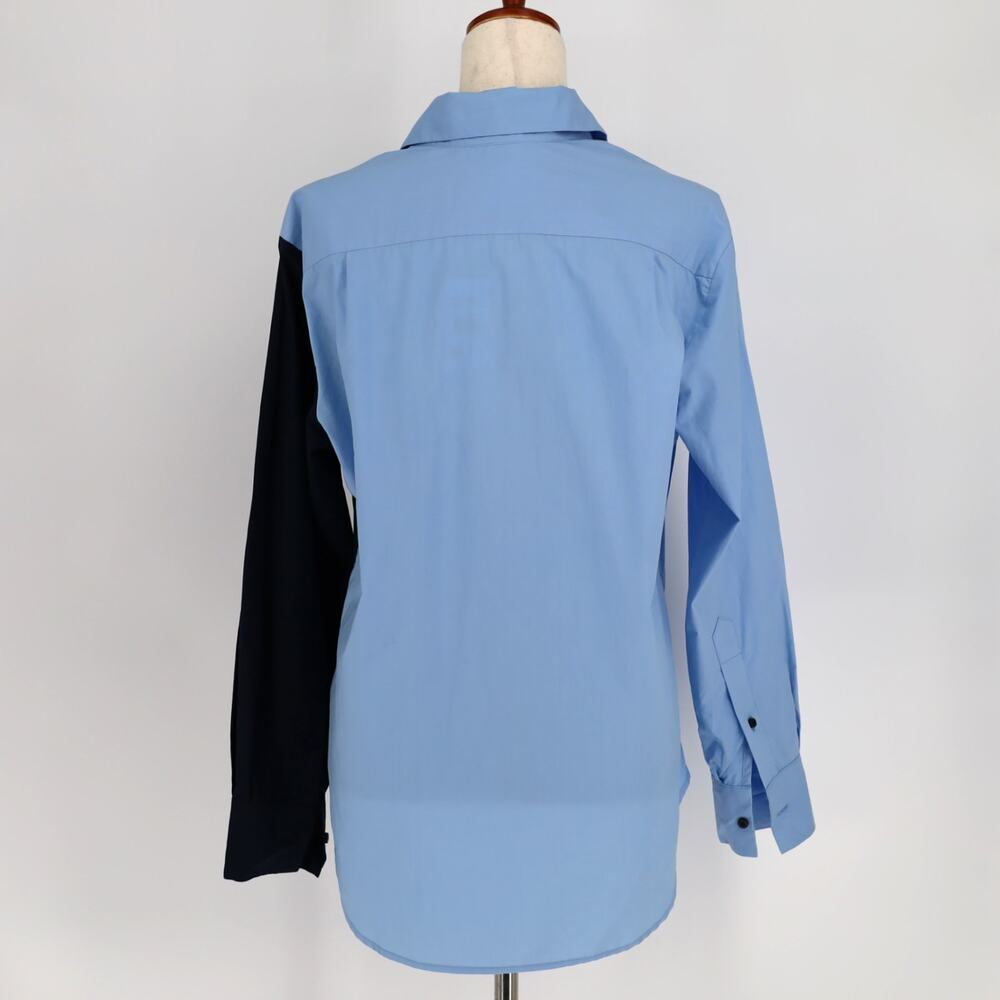CISSA Women Blue/Navy Color Blocked Cotton Poplin Button Down Shirt Size XS/S - Picture 5 of 9